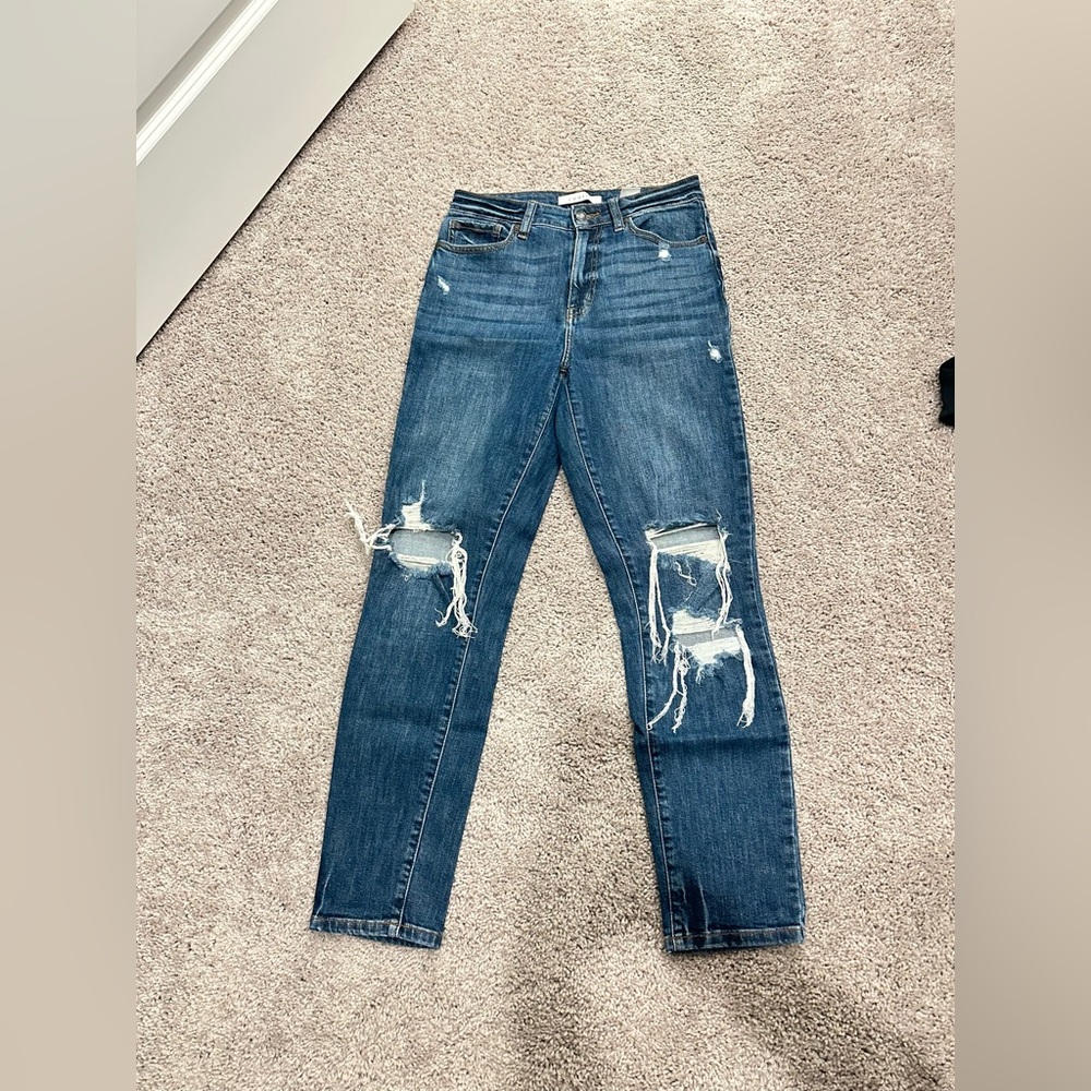 Eunina Distressed Straight Leg Blue Jeans